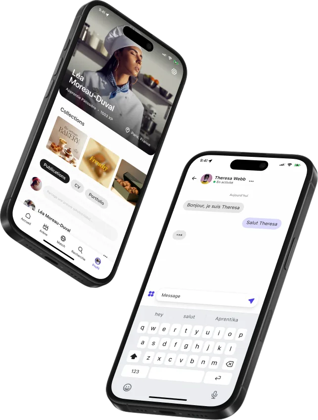 Profil et messagerie Aprentika sur mobile